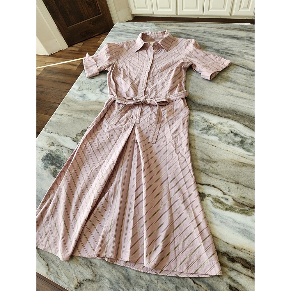 Isaac Mizrahi for Target Pink Striped Short Sleeve Belted Midi Shirtdress Sz 4